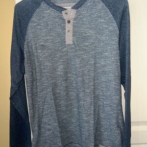 PD&C Navy and Gray Striped Henley Shirt